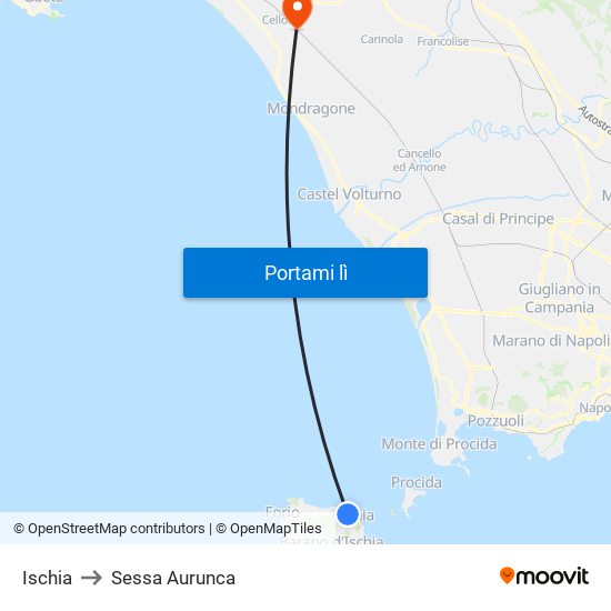 Ischia to Sessa Aurunca map