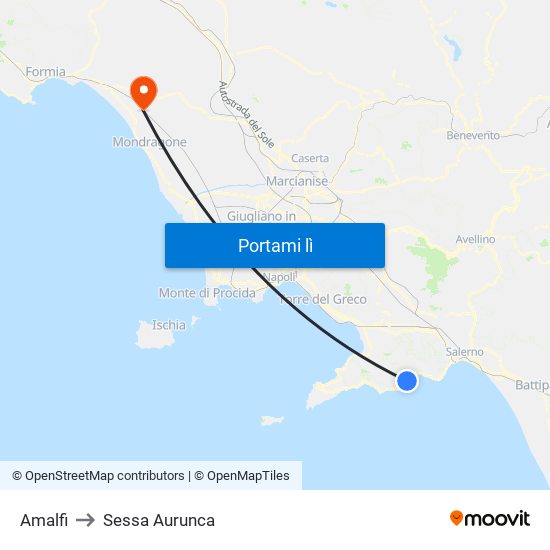 Amalfi to Sessa Aurunca map