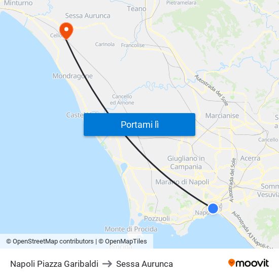 Napoli Piazza Garibaldi to Sessa Aurunca map