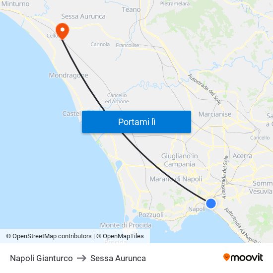 Napoli Gianturco to Sessa Aurunca map