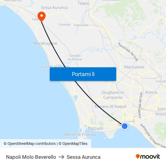 Napoli Molo Beverello to Sessa Aurunca map