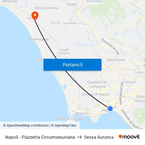 Napoli - Piazzetta Circumvesuviana to Sessa Aurunca map