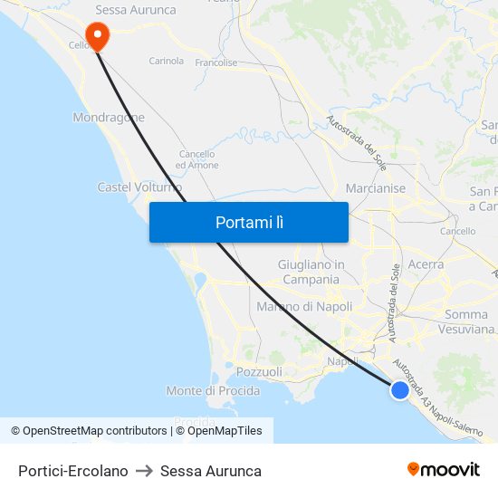 Portici-Ercolano to Sessa Aurunca map