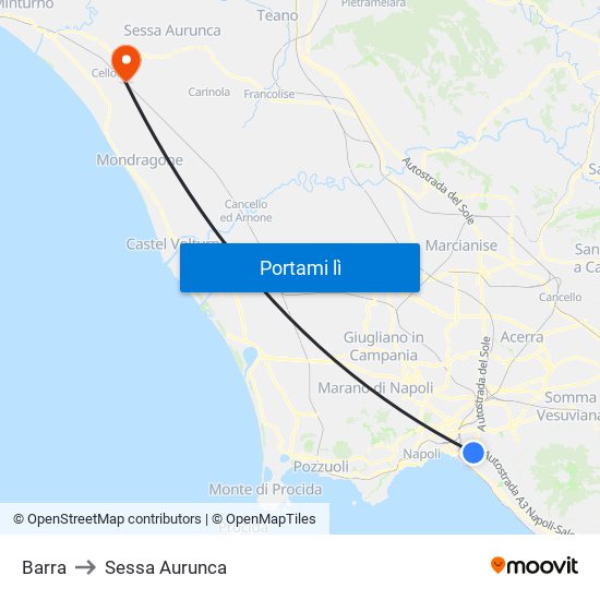 Barra to Sessa Aurunca map