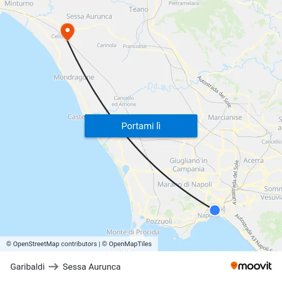 Garibaldi to Sessa Aurunca map