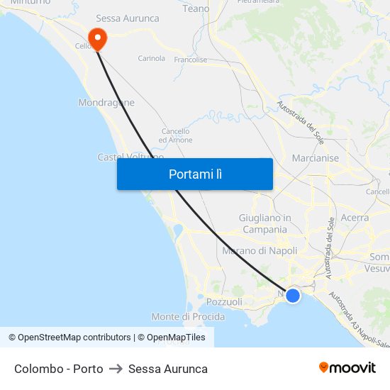 Colombo - Porto to Sessa Aurunca map