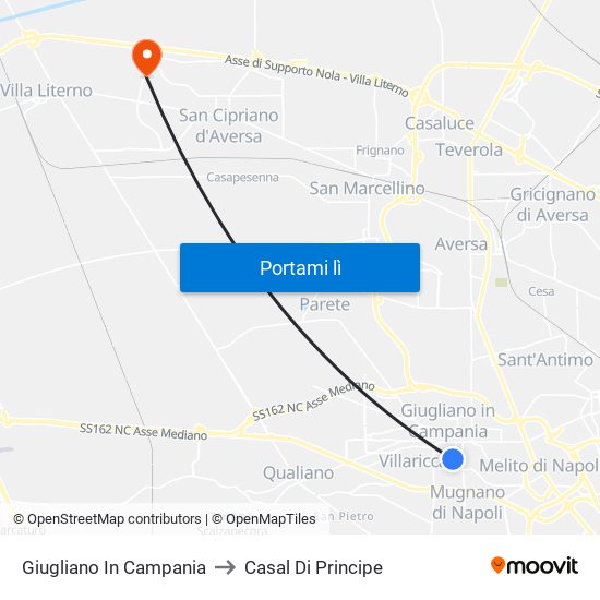 Giugliano In Campania to Casal Di Principe map