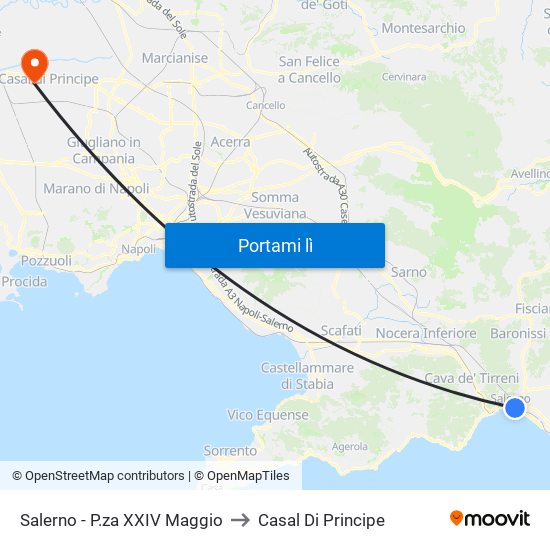 Salerno - P.za XXIV Maggio to Casal Di Principe map