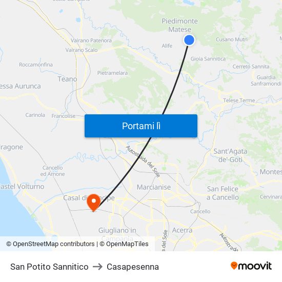 San Potito Sannitico to Casapesenna map