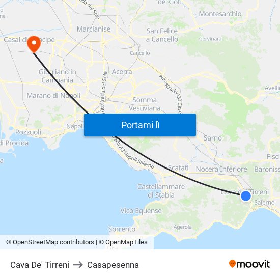 Cava De' Tirreni to Casapesenna map