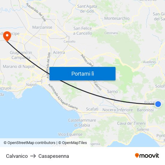 Calvanico to Casapesenna map