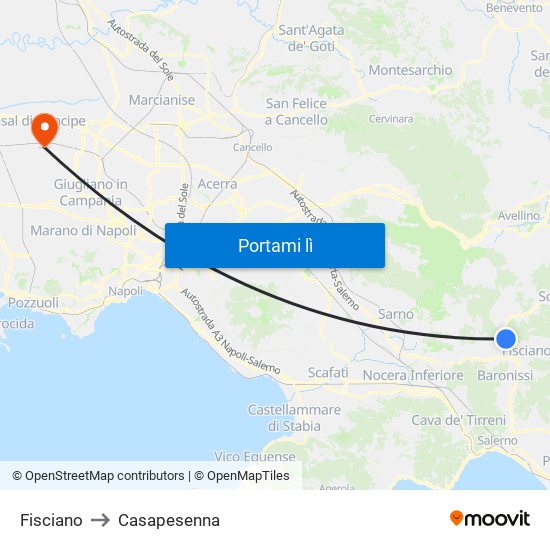 Fisciano to Casapesenna map