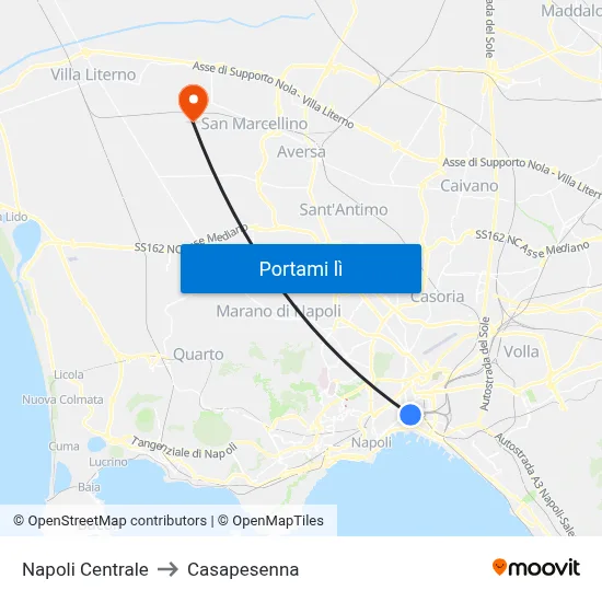 Napoli Centrale to Casapesenna map