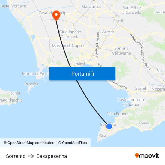 Sorrento to Casapesenna map