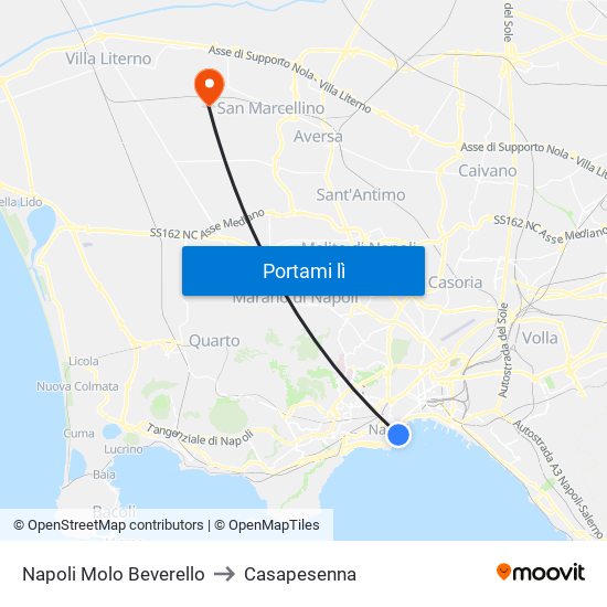 Napoli Molo Beverello to Casapesenna map