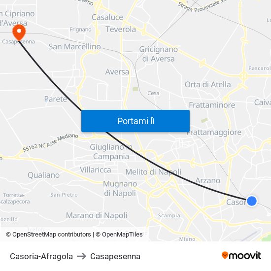 Casoria-Afragola to Casapesenna map