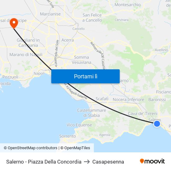 Salerno - Piazza Della Concordia to Casapesenna map