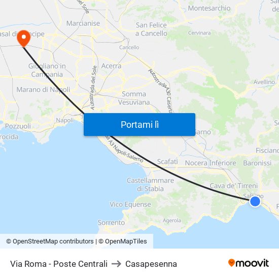 Via Roma - Poste Centrali to Casapesenna map