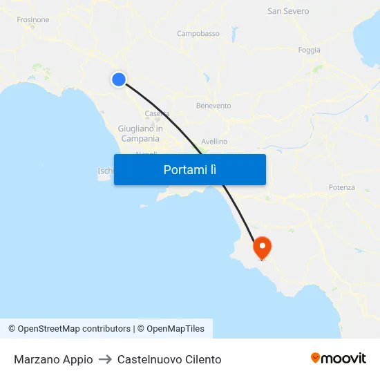 Marzano Appio to Castelnuovo Cilento map