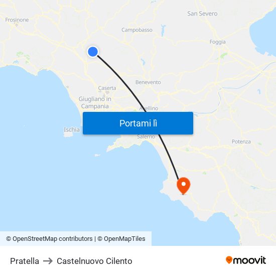 Pratella to Castelnuovo Cilento map