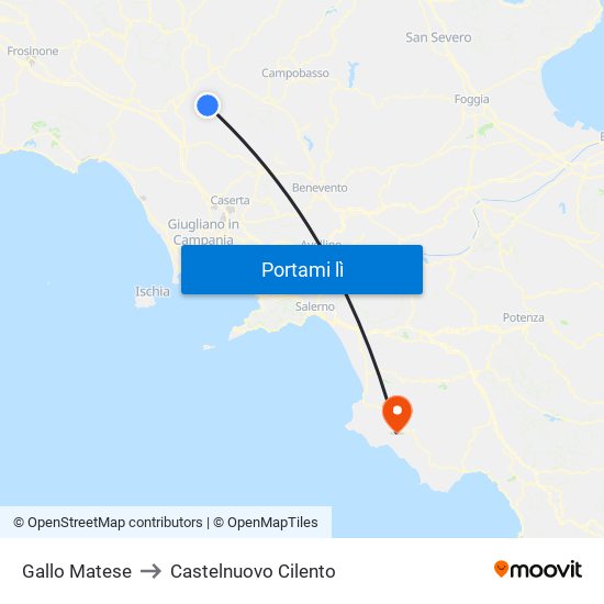 Gallo Matese to Castelnuovo Cilento map