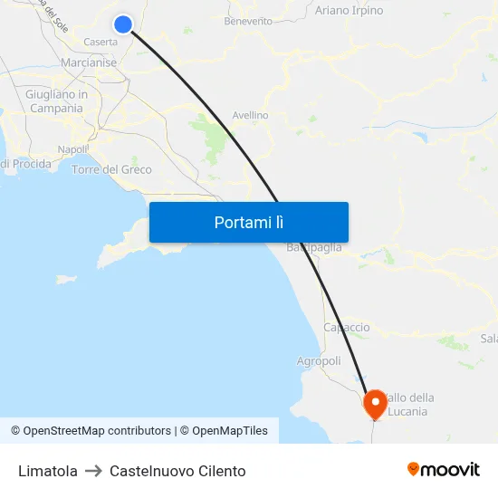Limatola to Castelnuovo Cilento map