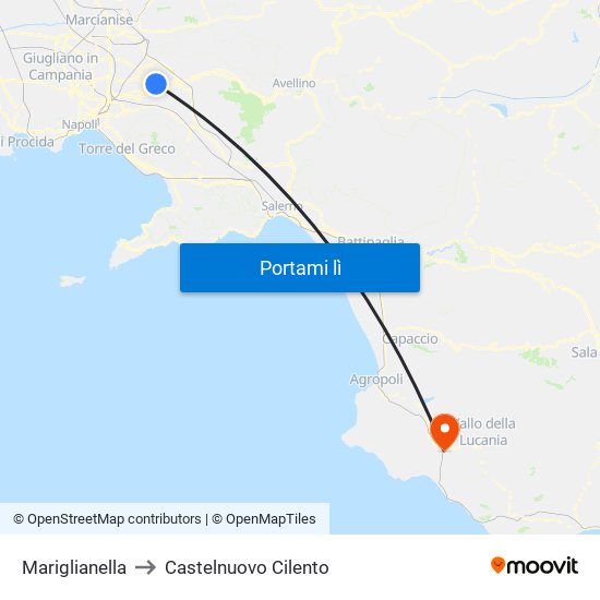 Mariglianella to Castelnuovo Cilento map