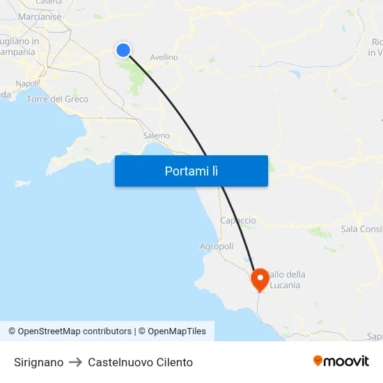 Sirignano to Castelnuovo Cilento map