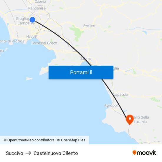 Succivo to Castelnuovo Cilento map