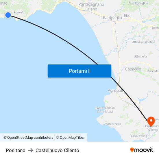 Positano to Castelnuovo Cilento map