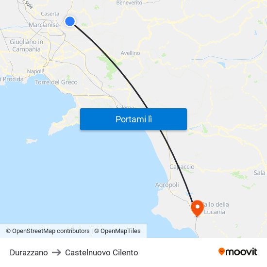 Durazzano to Castelnuovo Cilento map