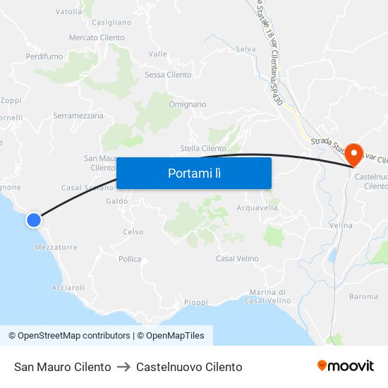 San Mauro Cilento to Castelnuovo Cilento map