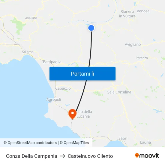 Conza Della Campania to Castelnuovo Cilento map
