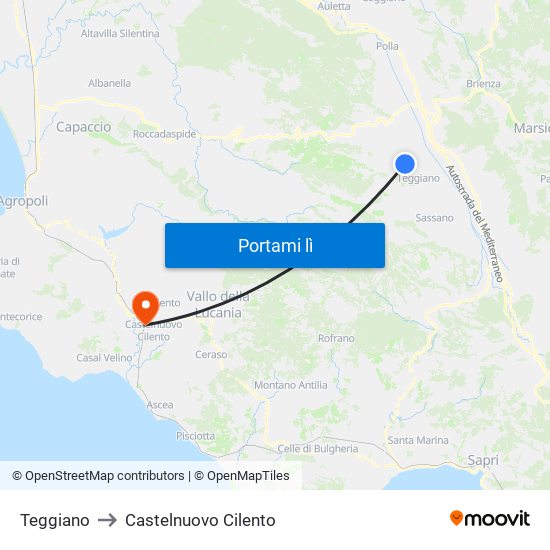 Teggiano to Castelnuovo Cilento map
