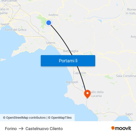 Forino to Castelnuovo Cilento map