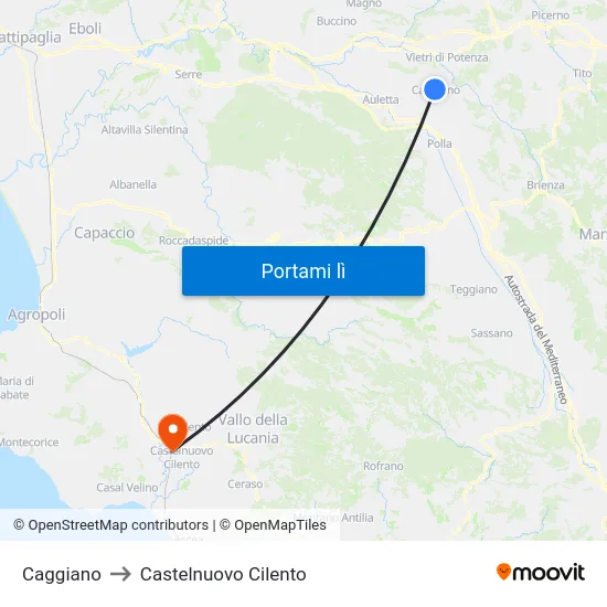 Caggiano to Castelnuovo Cilento map