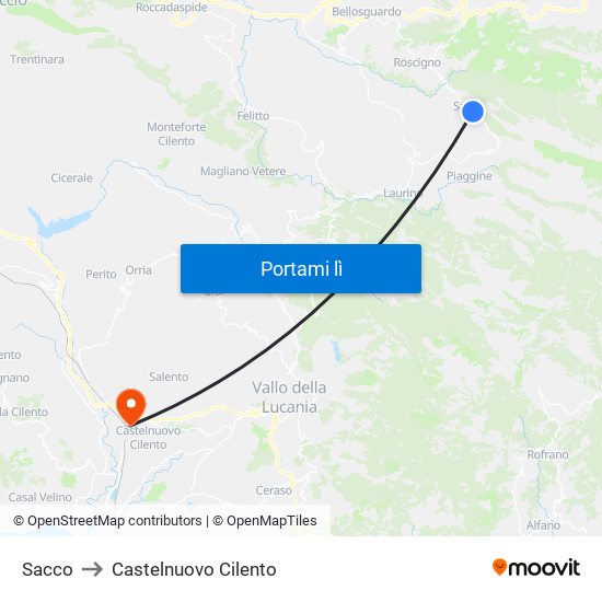 Sacco to Castelnuovo Cilento map