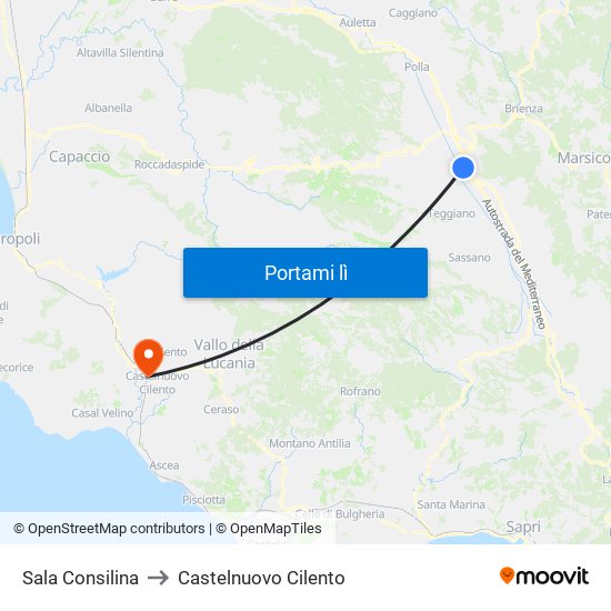 Sala Consilina to Castelnuovo Cilento map