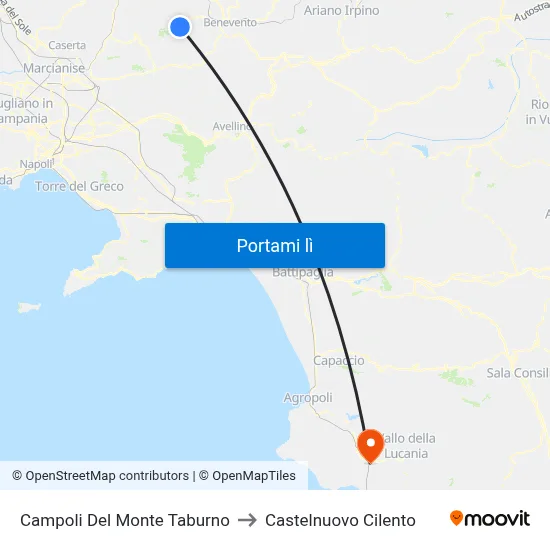 Campoli Del Monte Taburno to Castelnuovo Cilento map