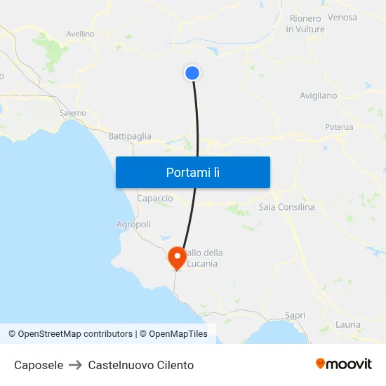 Caposele to Castelnuovo Cilento map