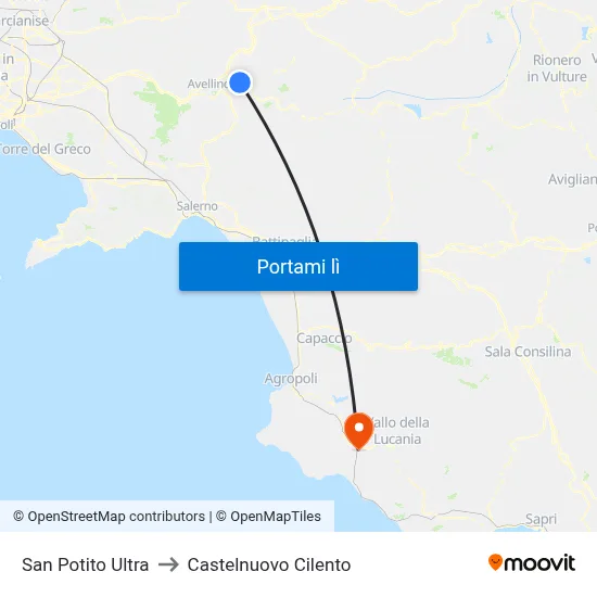 San Potito Ultra to Castelnuovo Cilento map