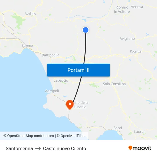 Santomenna to Castelnuovo Cilento map