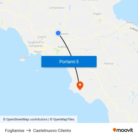 Foglianise to Castelnuovo Cilento map