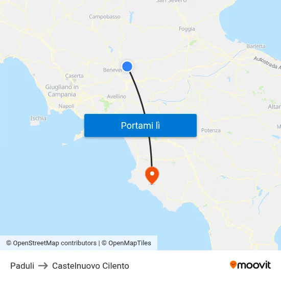 Paduli to Castelnuovo Cilento map