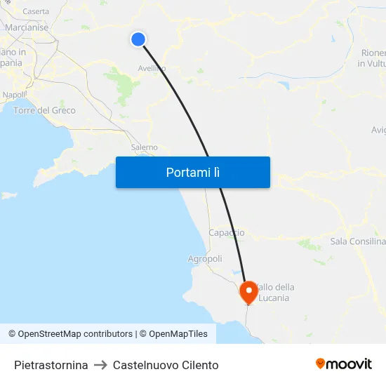 Pietrastornina to Castelnuovo Cilento map