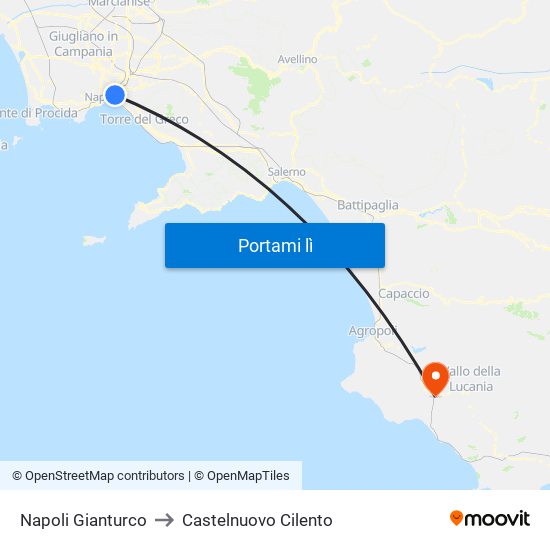 Napoli Gianturco to Castelnuovo Cilento map