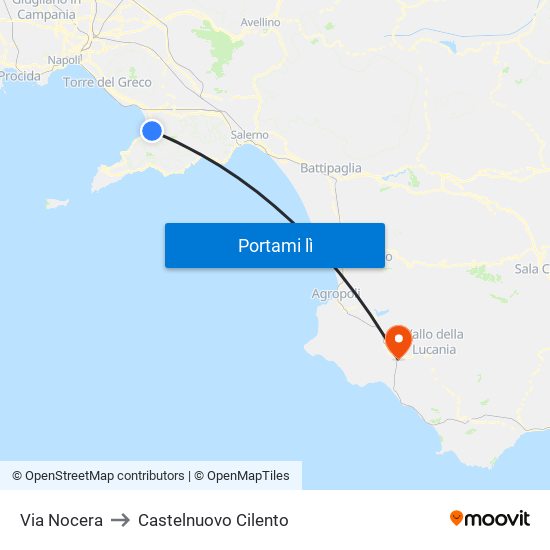 Via Nocera to Castelnuovo Cilento map