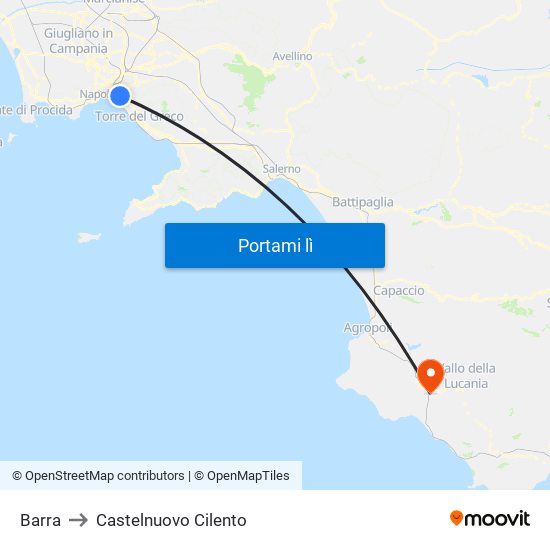 Barra to Castelnuovo Cilento map