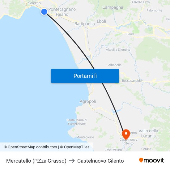 Mercatello (P.Zza Grasso) to Castelnuovo Cilento map