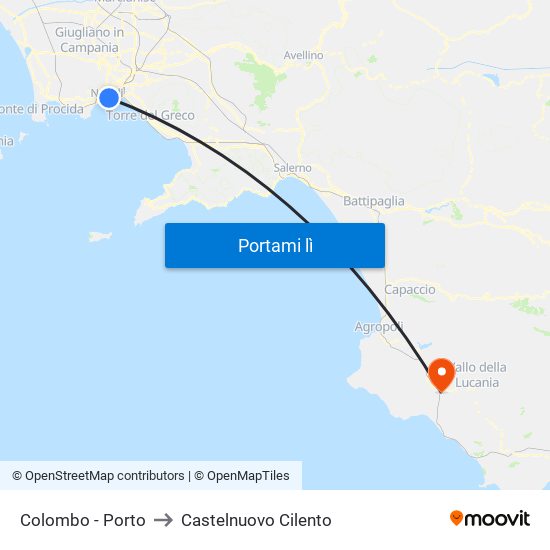 Colombo - Porto to Castelnuovo Cilento map